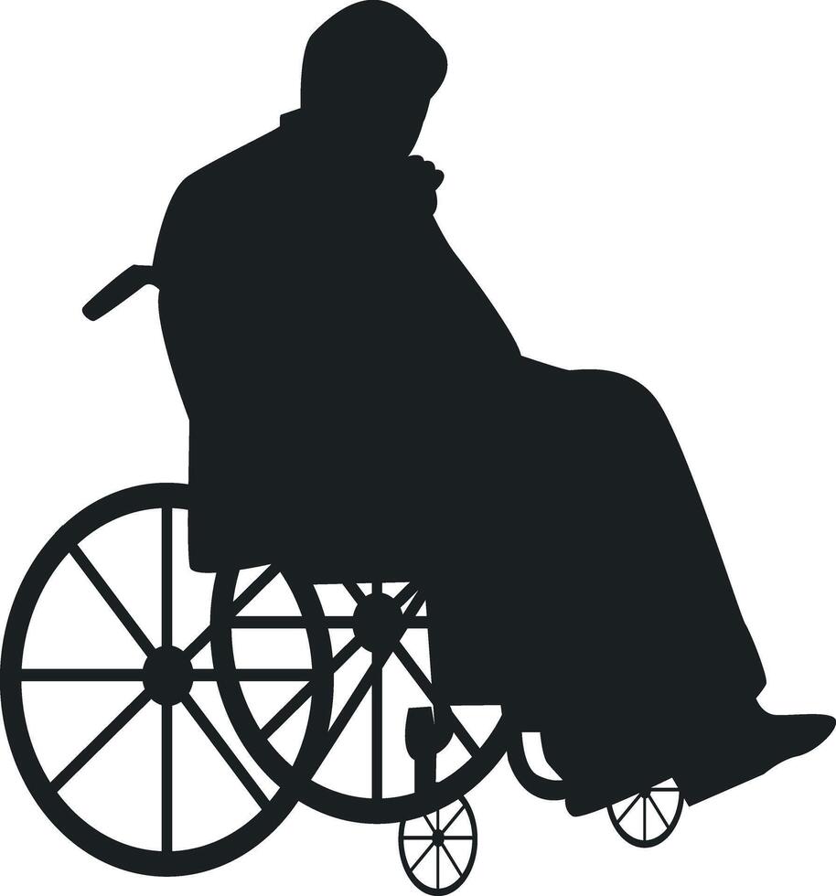 Silhouette of Disabled Man in a Wheelchair Isolated on White Background. vector