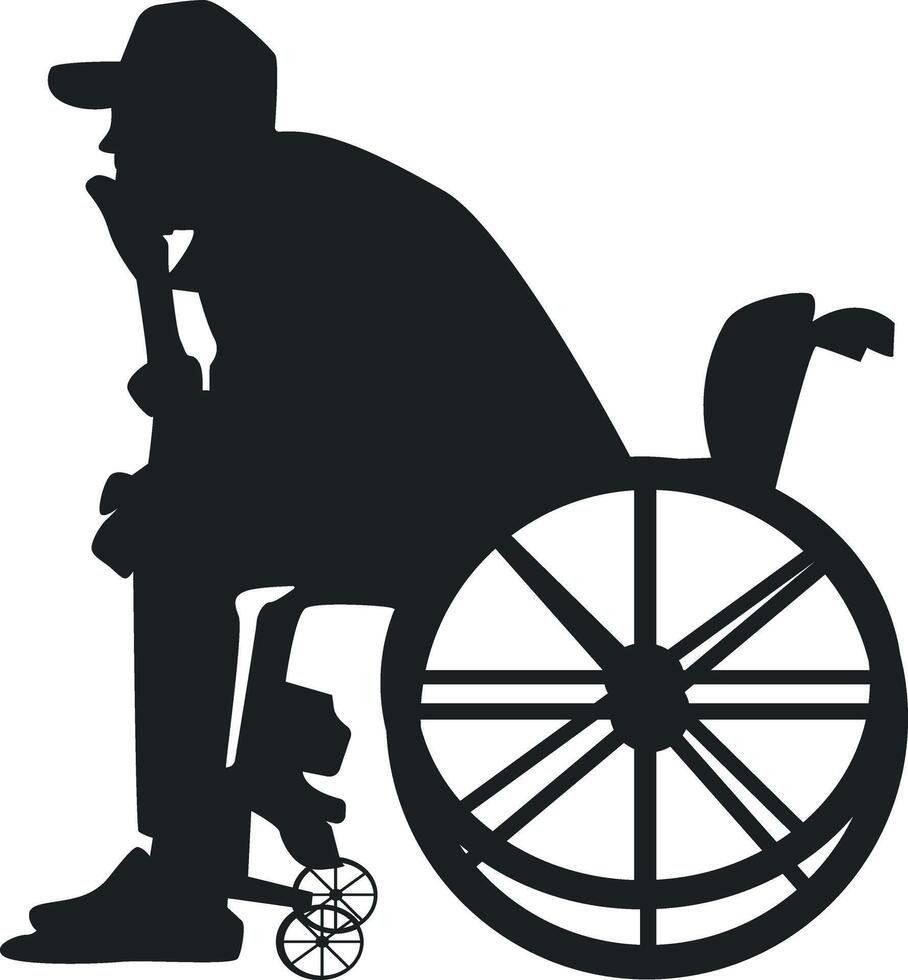 Silhouette of Disabled Man in a Wheelchair, Isolated on White Background, vector