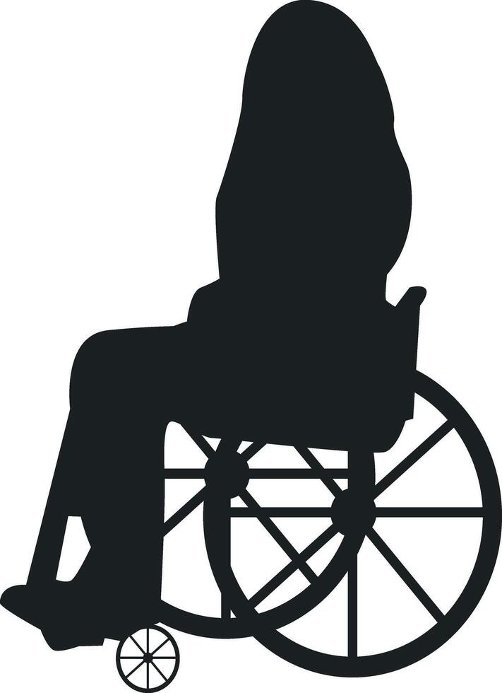 Silhouette of Disabled Woman in a Wheelchair Isolated on White Background. vector