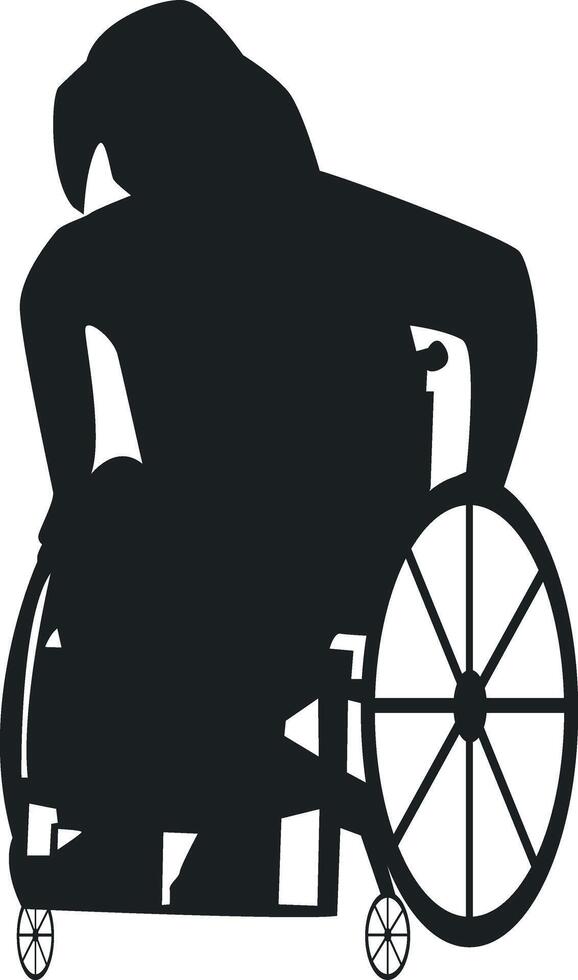 Silhouette of Disabled Woman in a Wheelchair, Isolated on White Background. vector
