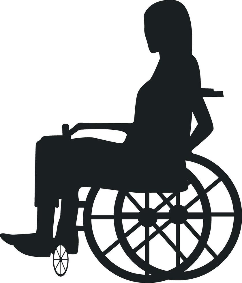 Silhouette of Disabled Woman in a Wheelchair, Isolated on White Background, vector