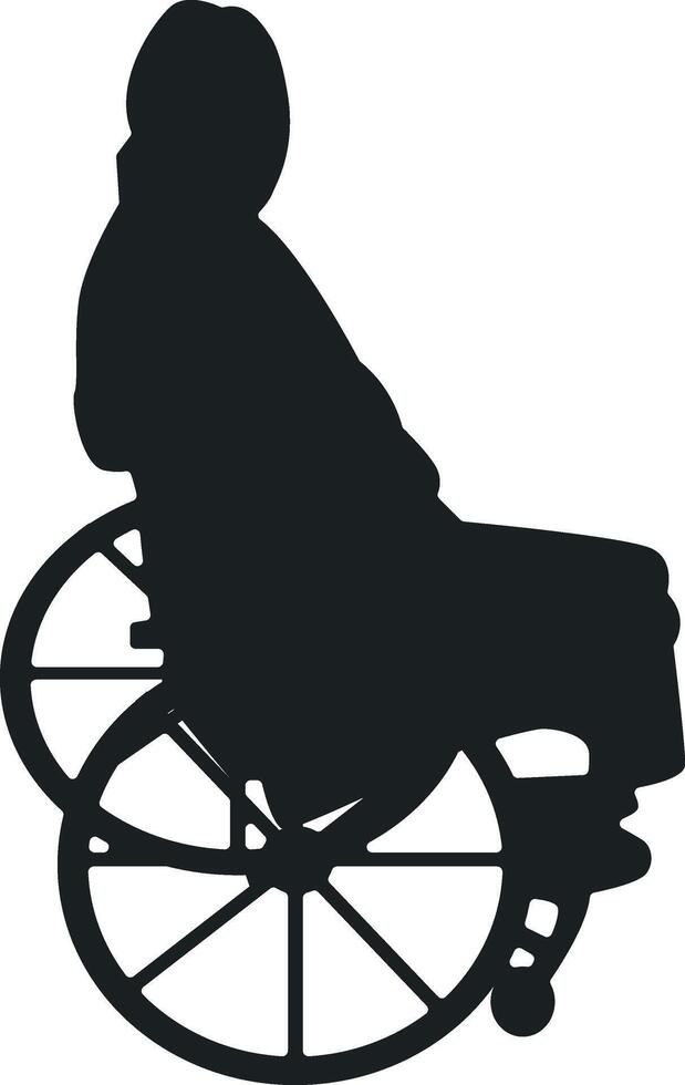 Silhouette of Disabled Woman in a Wheelchair. Isolated on White Background. vector
