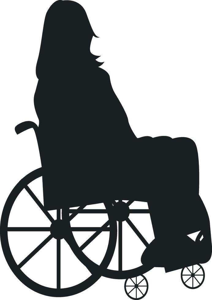 Silhouette of Disabled Woman in a Wheelchair with Flat Design. vector