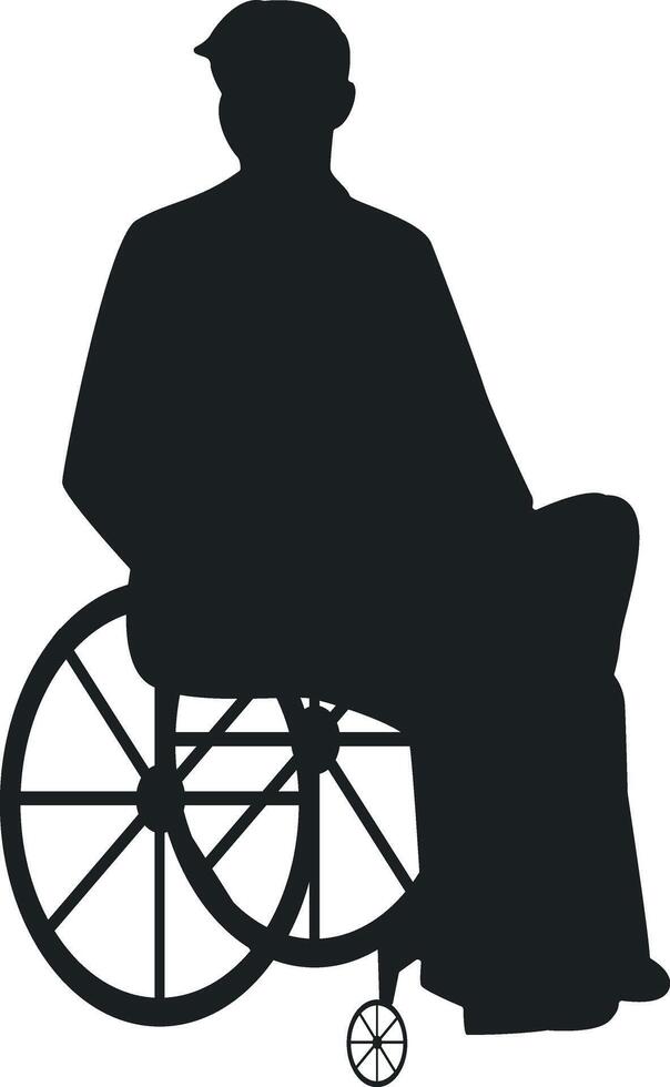 Silhouette of Disabled Man in a Wheelchair with Simple Design. Isolated on White Background. vector