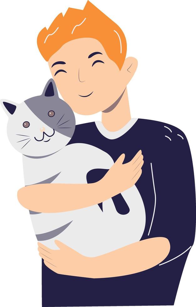 Illustration of Man and Cute Cat vector