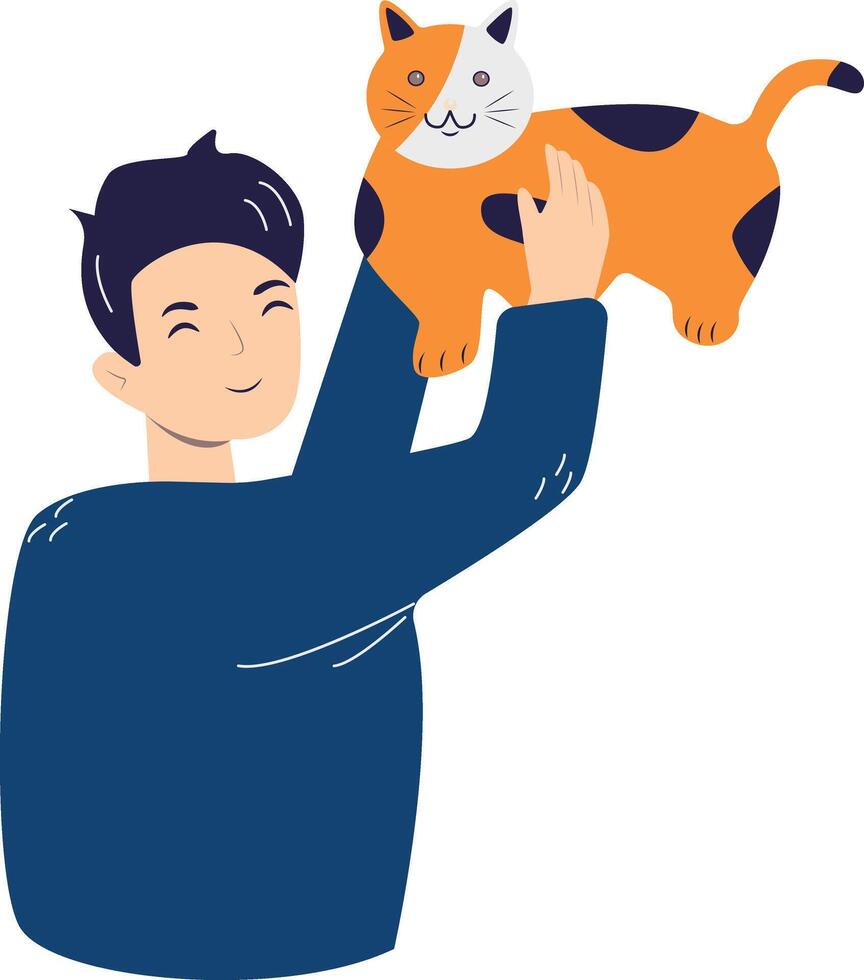 Illustration of Man and Cute Cat. vector