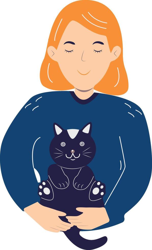 Illustration of Cute Girl and Cat. vector