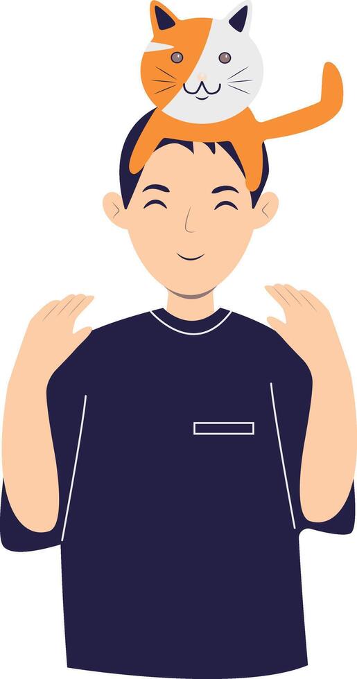 Illustration of Man and Cat. vector
