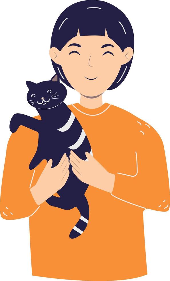 Illustration of Cute Woman and Cat vector