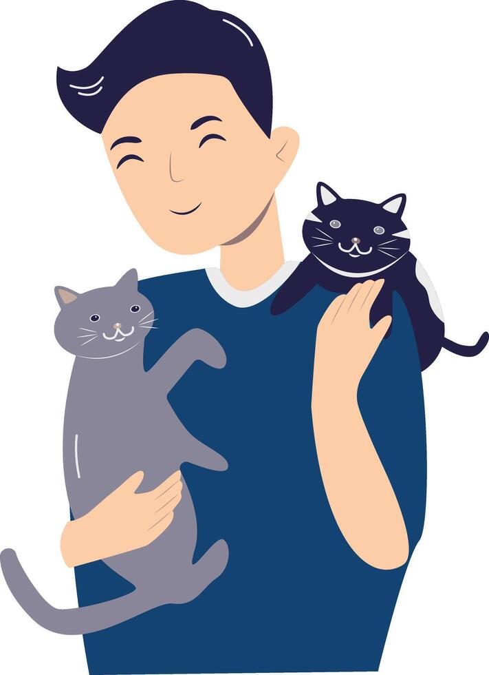 Illustration of Man and Cat. Isolated on White Background vector