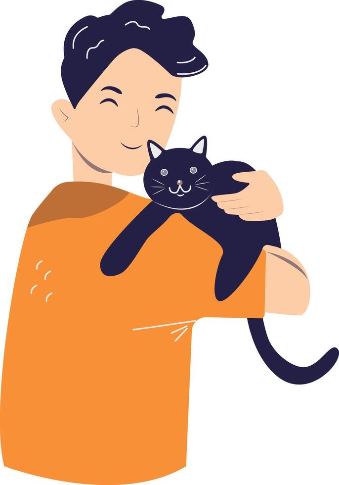 Illustration of Man and Cat. Isolated on White Background. vector
