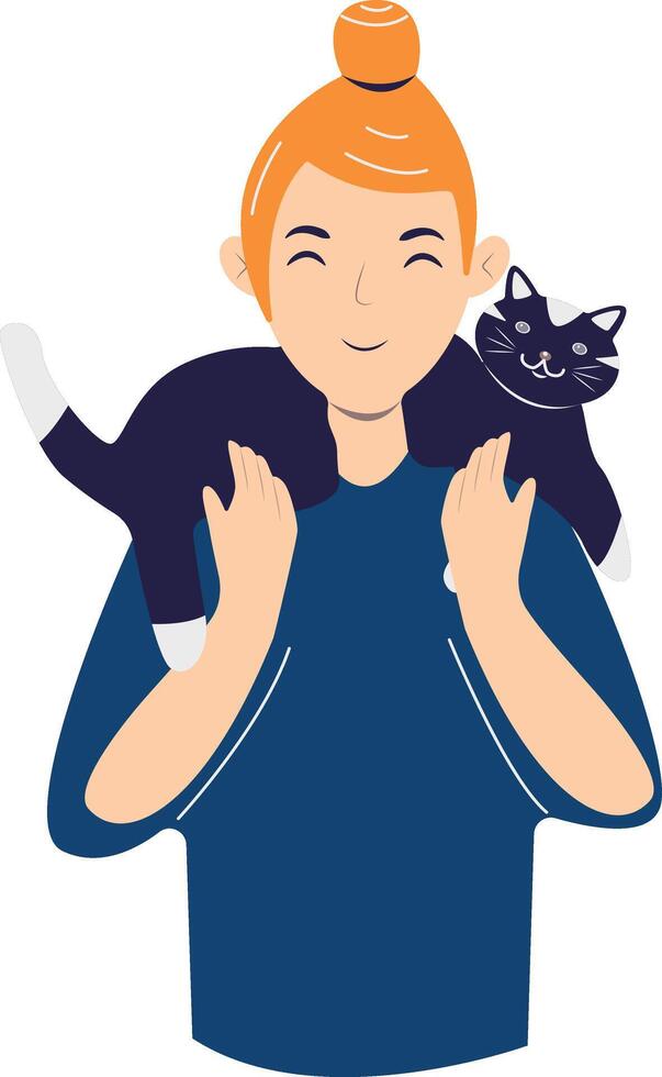 Illustration of Cute Woman and Cat. vector