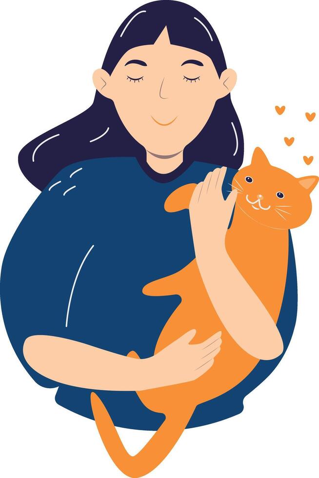 Illustration of Cute Woman and Cat. with Cartoon Design. vector