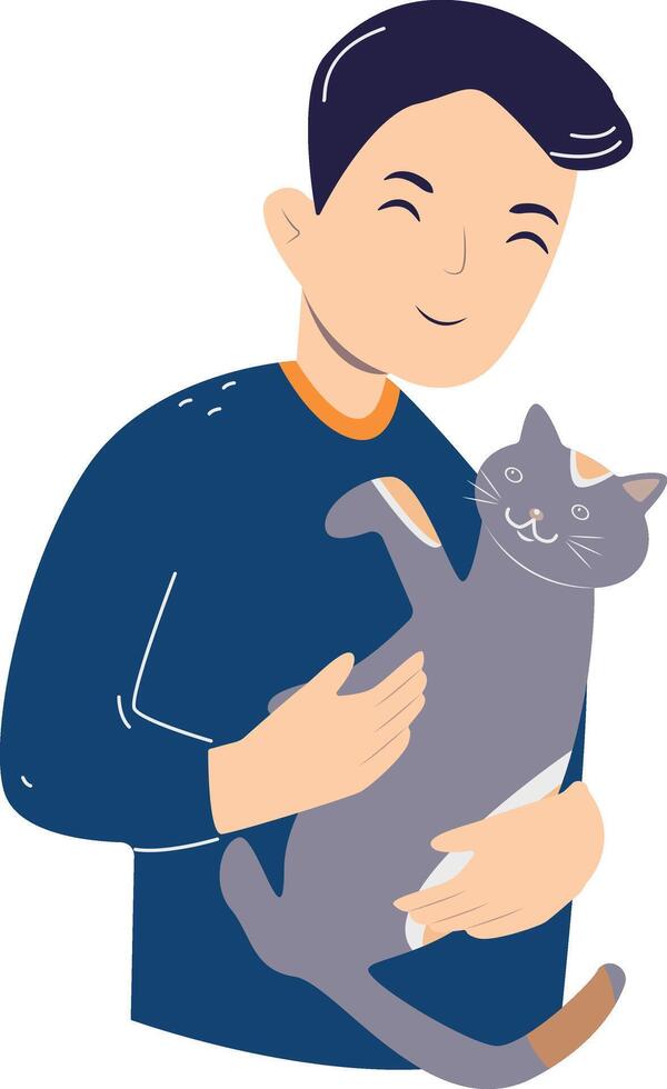 Illustration of Man and Cat, with Cartoon Design vector