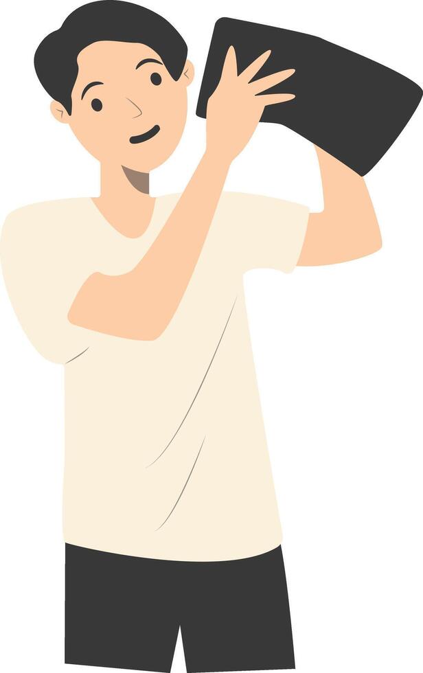 Puzzled Man Carrying Empty Wallet on White Background. vector