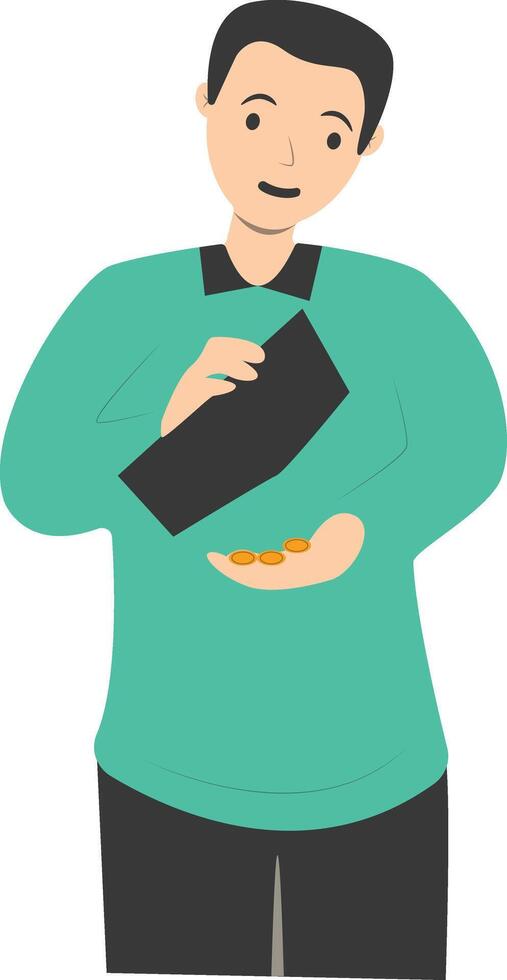 Man Carrying Empty Wallet with Cartoon Design. vector