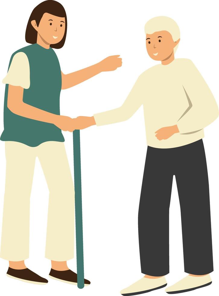 Volunteer Woman Taking Care about Old People Isolated on White Background. vector