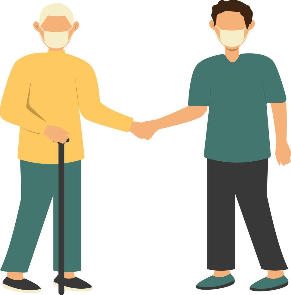 Volunteer Man Taking Care about Old People Isolated on White Background vector