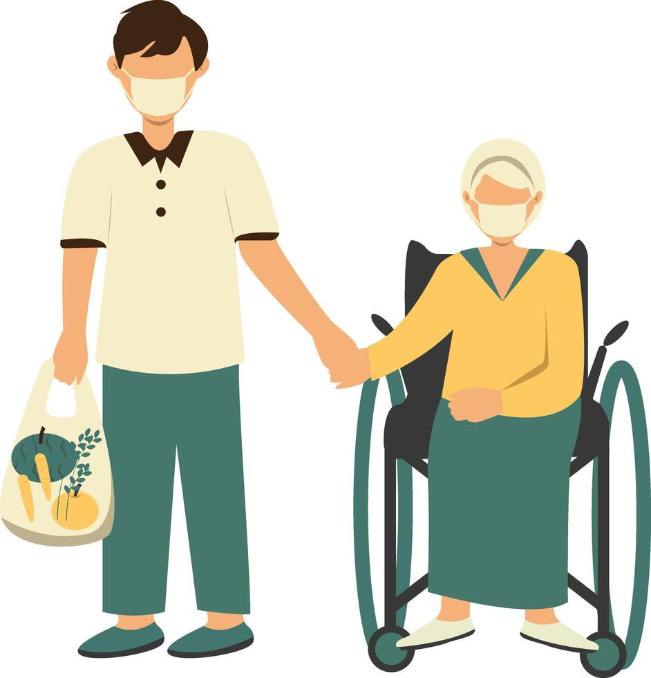 Volunteer Male Taking Care about Old People vector