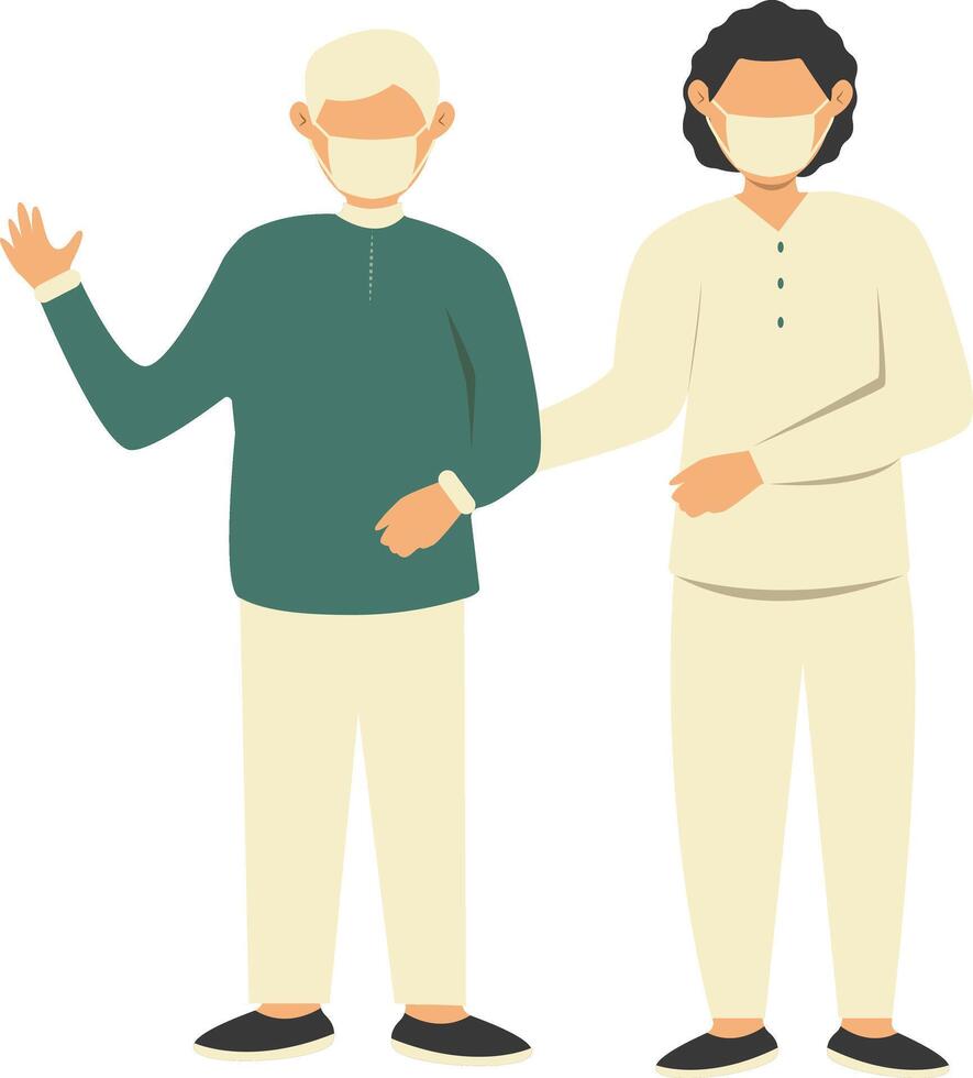 Volunteer Male Taking Care about Old People. Isolated on White Background vector