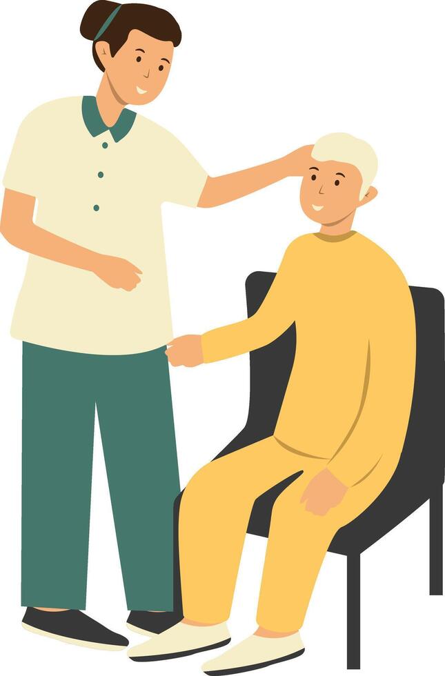 Volunteer Woman Taking Care about Old People with Flat Design. vector