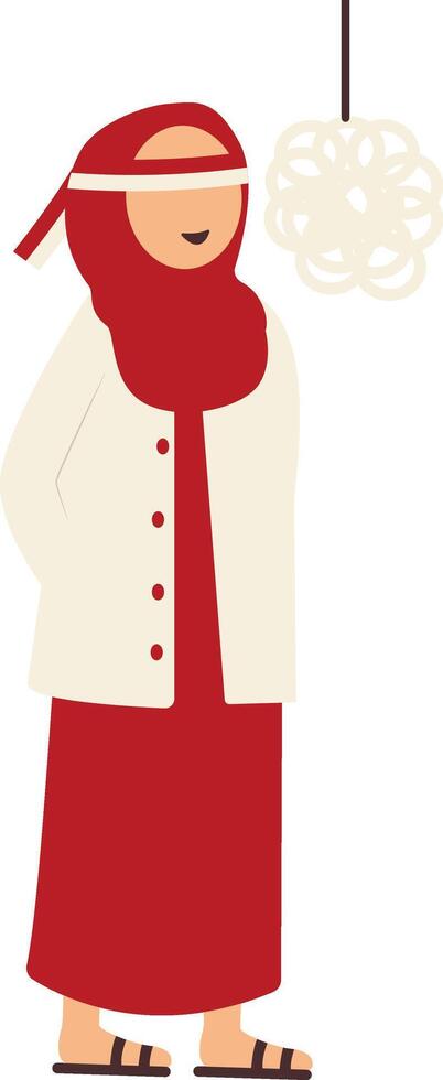 Illustration of Woman on Indonesian Independence Day, Play Traditional Game, vector