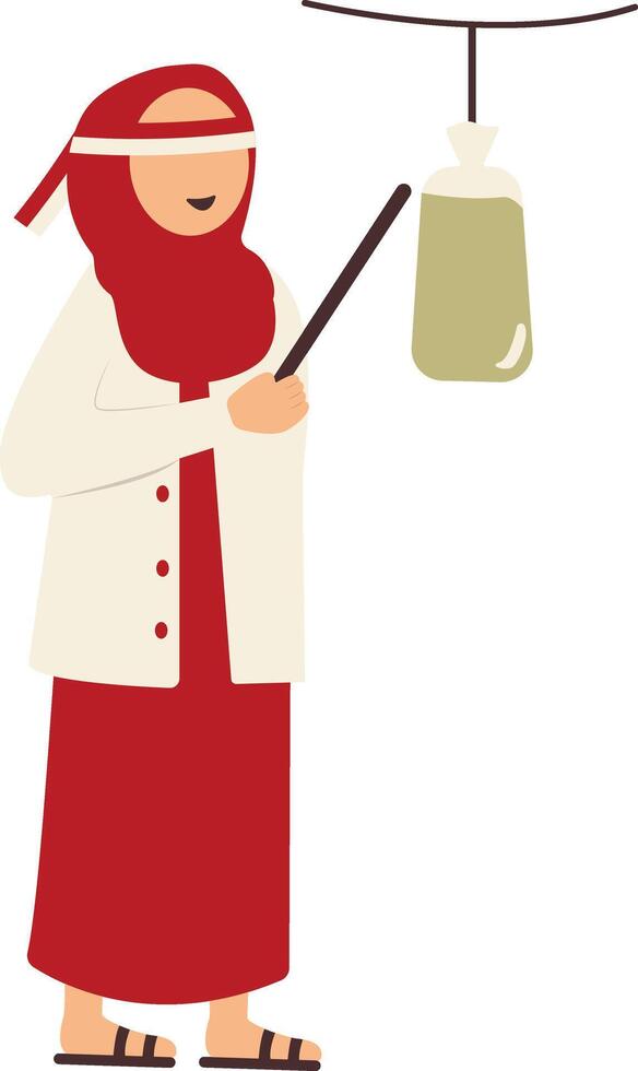 Illustration of Woman on Indonesian Independence Day, Play Traditional Game. Isolated on White Background. vector