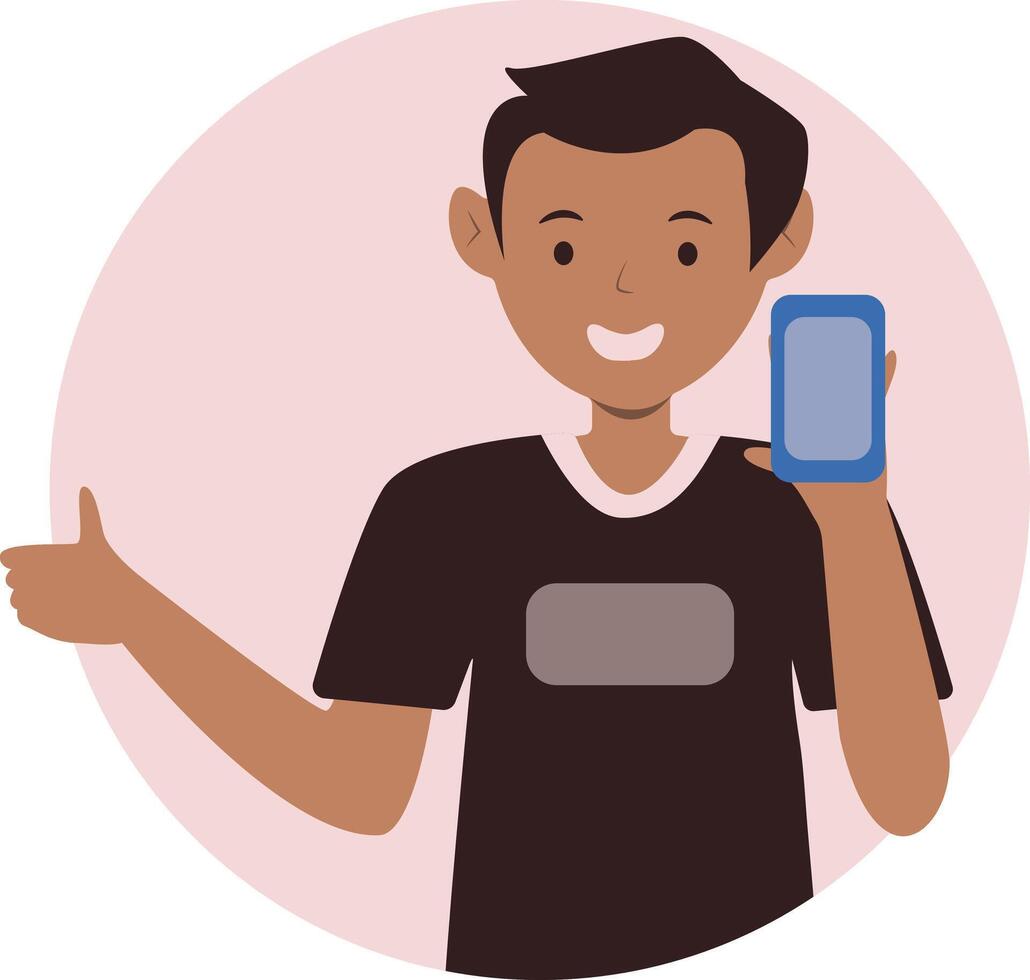 Smartphone Addicted Boy Character. vector