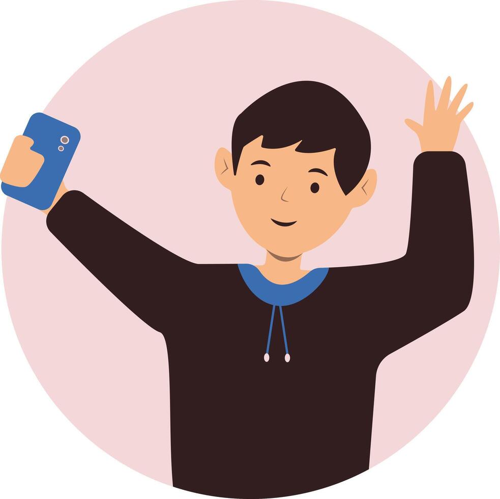 Smartphone Addicted Boy Character Isolated on White Background vector