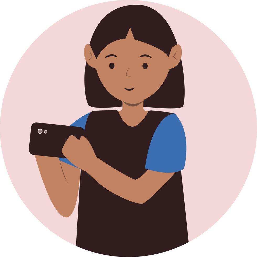 Smartphone Addicted Girl Character on White Background vector