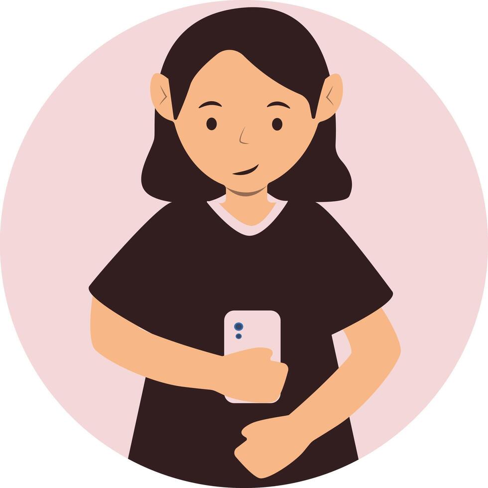 Smartphone Addicted Girl Character in Flat Design. vector
