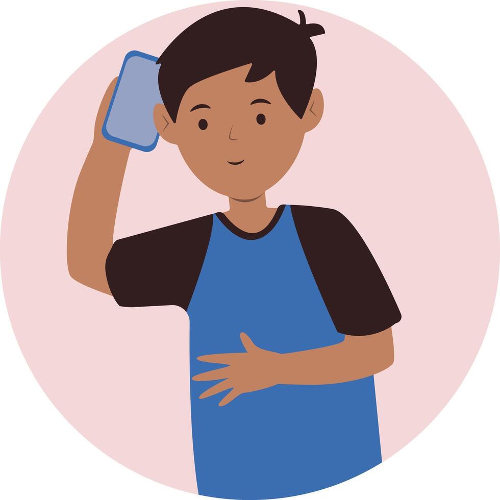 Smartphone Addicted Boy Character with Flat Design vector