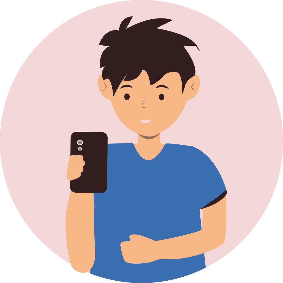 Smartphone Addicted Boy Character with Cartoon Design. vector
