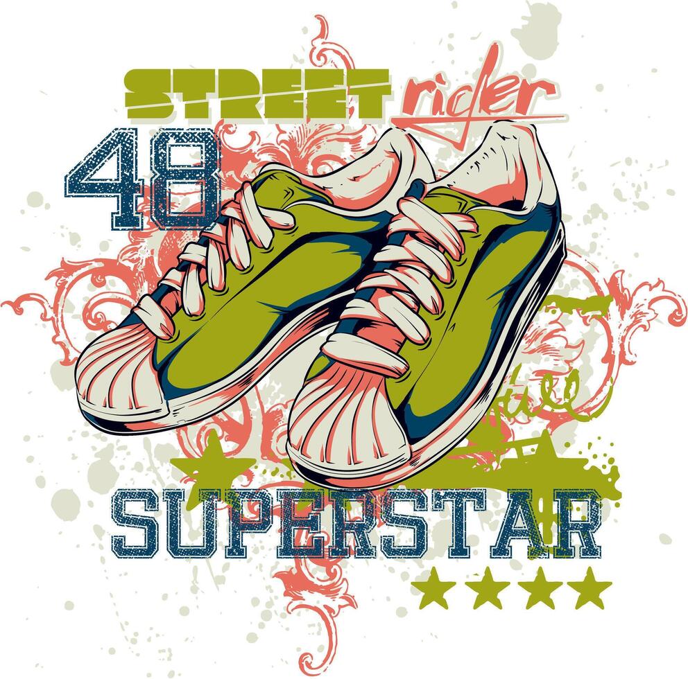A bold and edgy t-shirt design featuring a street rider with a retro superstar vibe. Perfect for urban fashion, biker culture, and vintage-inspired apparel. vector
