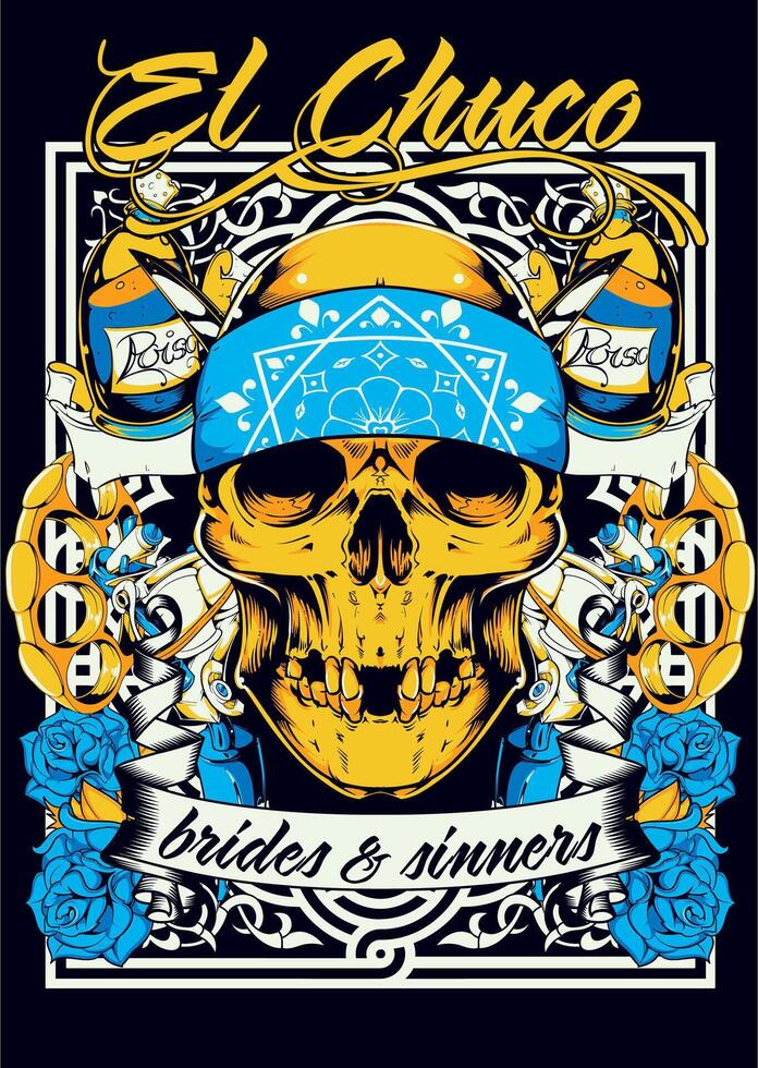 Edgy Blue Bandana Skull Graphic Art for T-Shirt Print, Streetwear Design vector