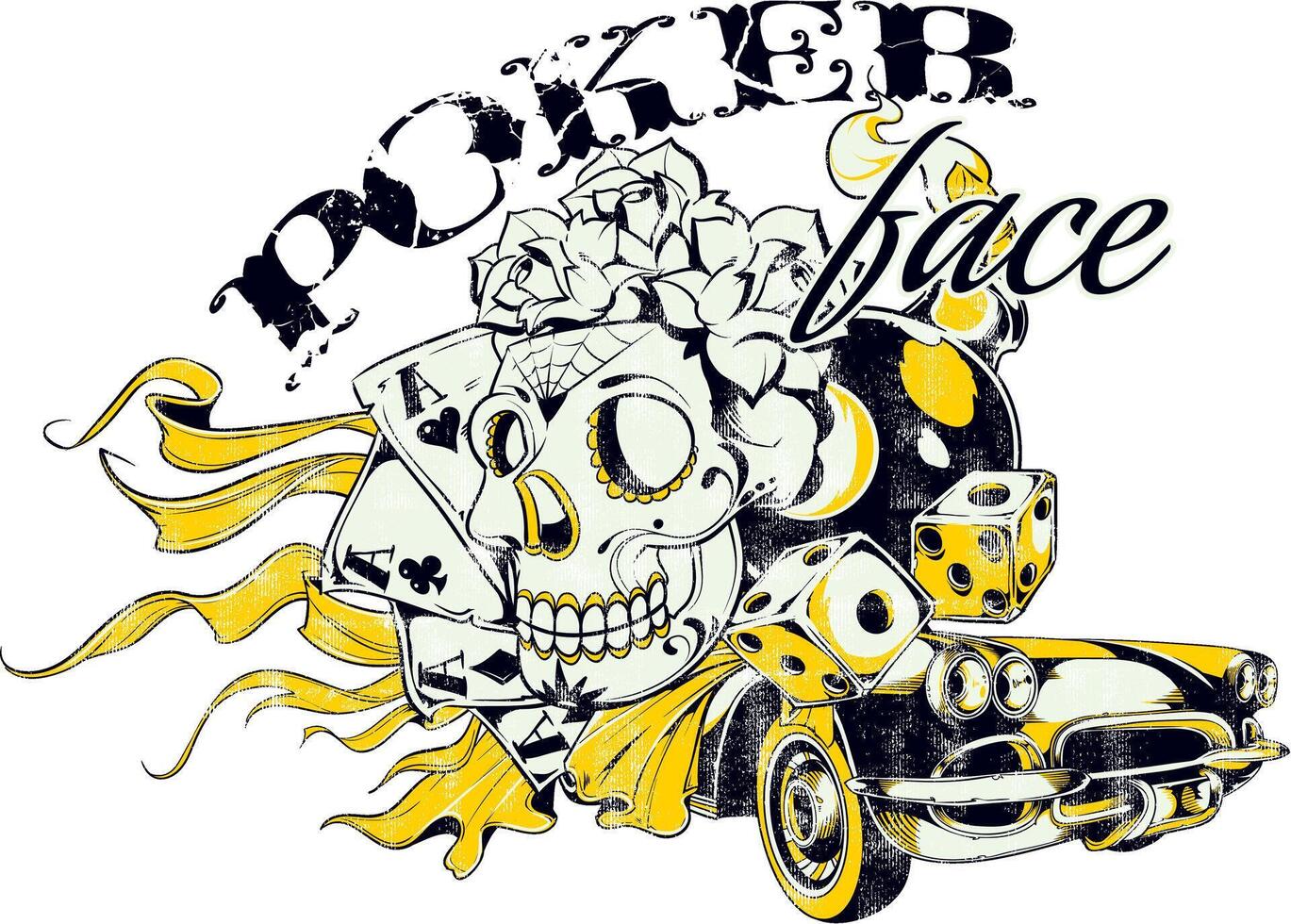 Poker Face Zombie Skull Dark Gothic T-Shirt Graphic Design Illustration vector