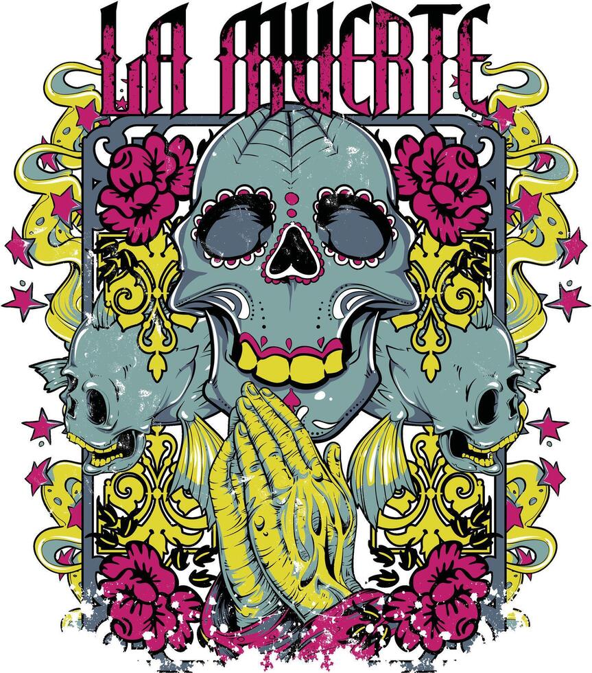 Skull Death Grim Reaper Underprint Vintage T-Shirt Graphic Art vector