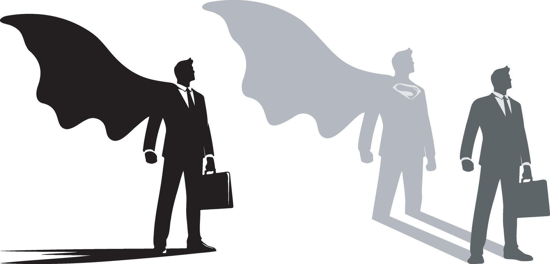 Businessman Wearing Superhero Cape and Suitcase Collection. vector
