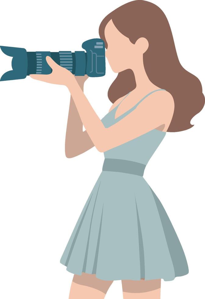Woman Taking Photos with Camera. vector