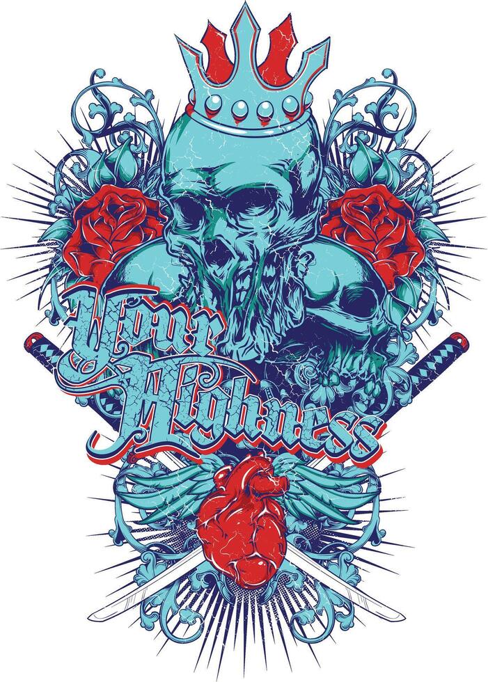 Royal Skull Graphic Tee Design Vintage Badge Style Illustration for Streetwear vector