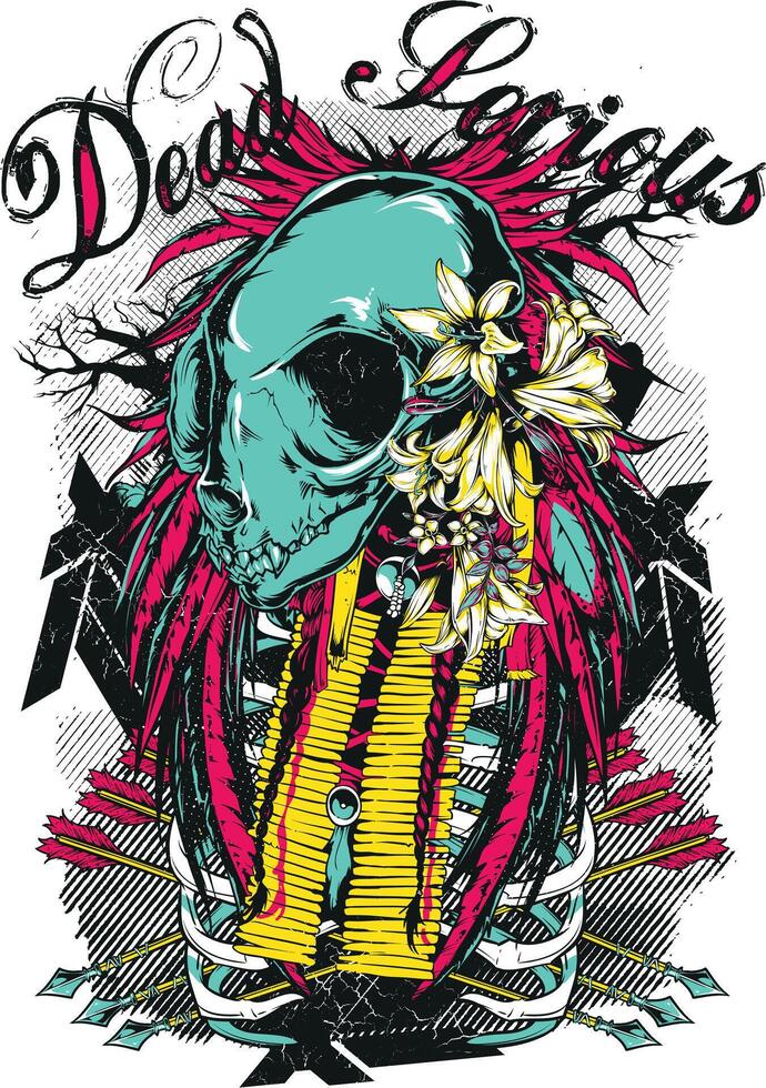 Edgy and bold 'dead ferious' t-shirt design featuring a fierce skull illustration, perfect for streetwear, punk fashion, and rebellious apparel. vector