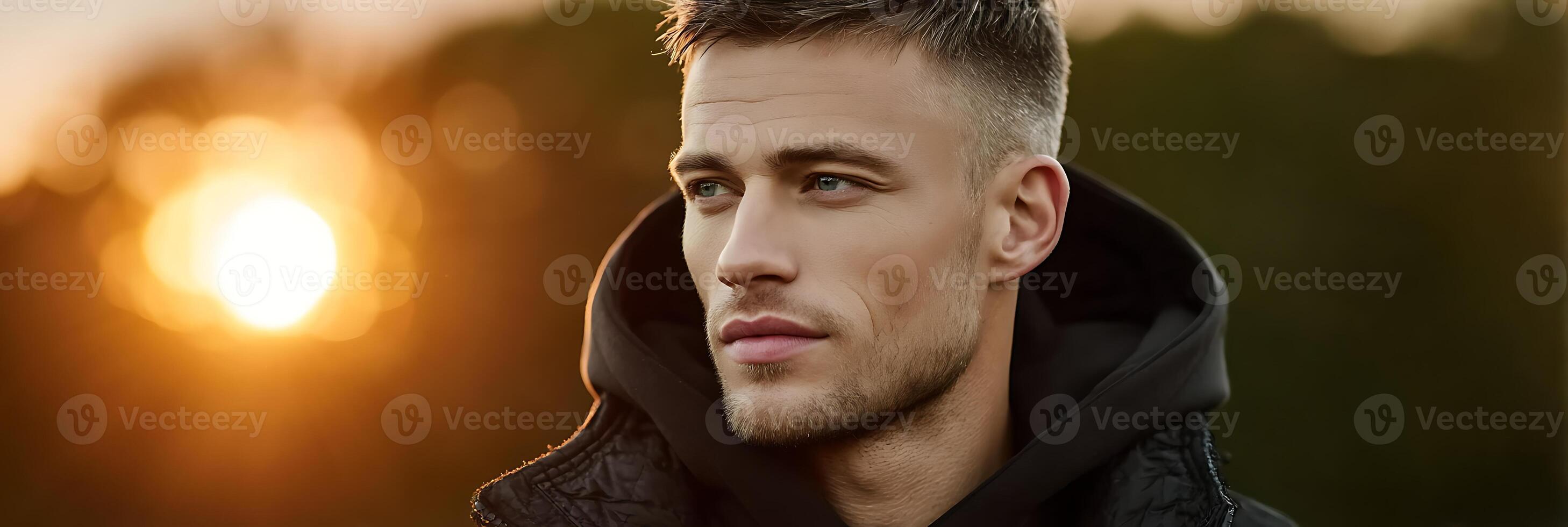 Handsome Man Portrait with Sunset in the Background photo