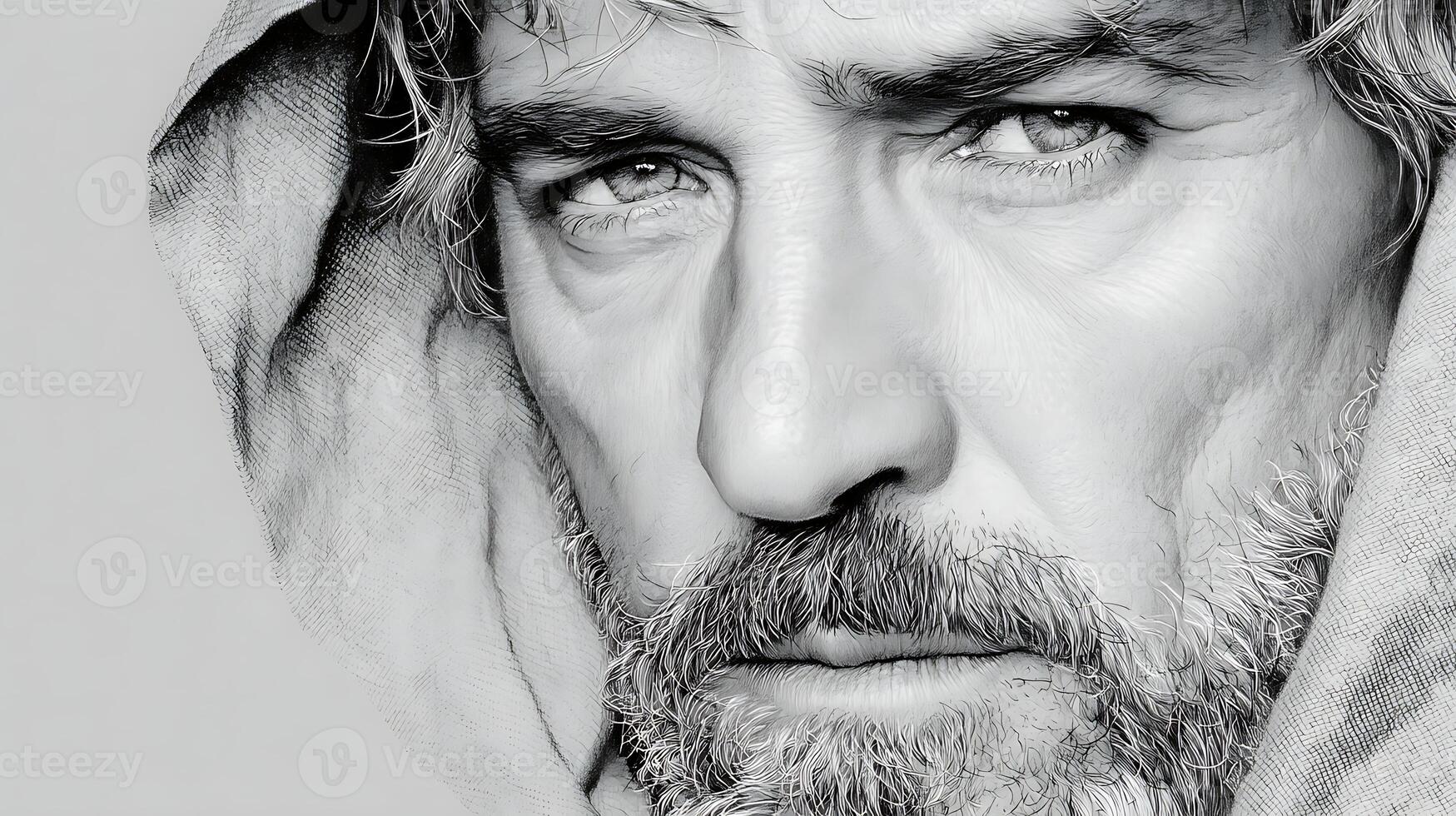 Intense Charcoal Portrait of a Man with Determined Expression photo