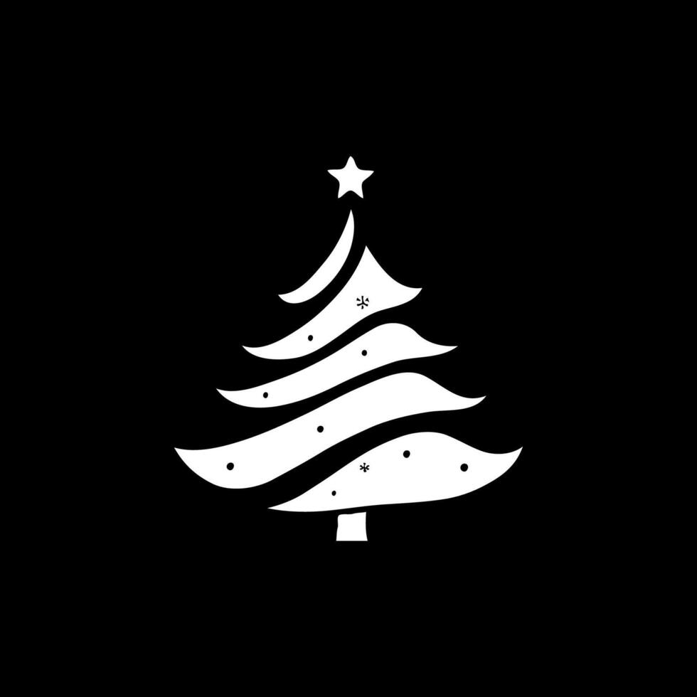 Minimalistic abstract white Christmas tree with a star and ornaments on a solid black background. Holiday celebration concept vector