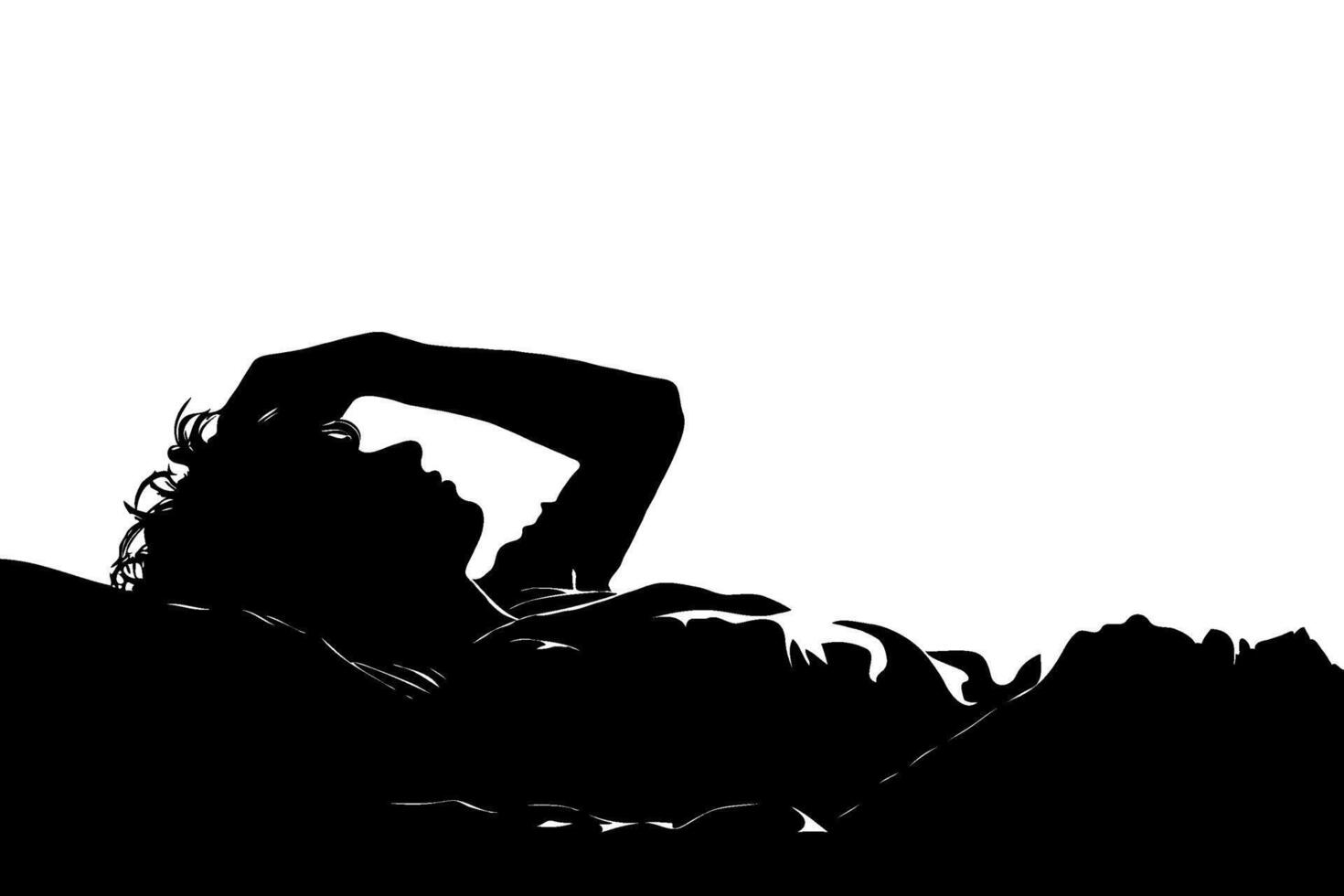 Silhouette of a person resting their head on their arm, expressing feelings of sadness, reflection, depression, insomnia, frustration, loneliness. vector