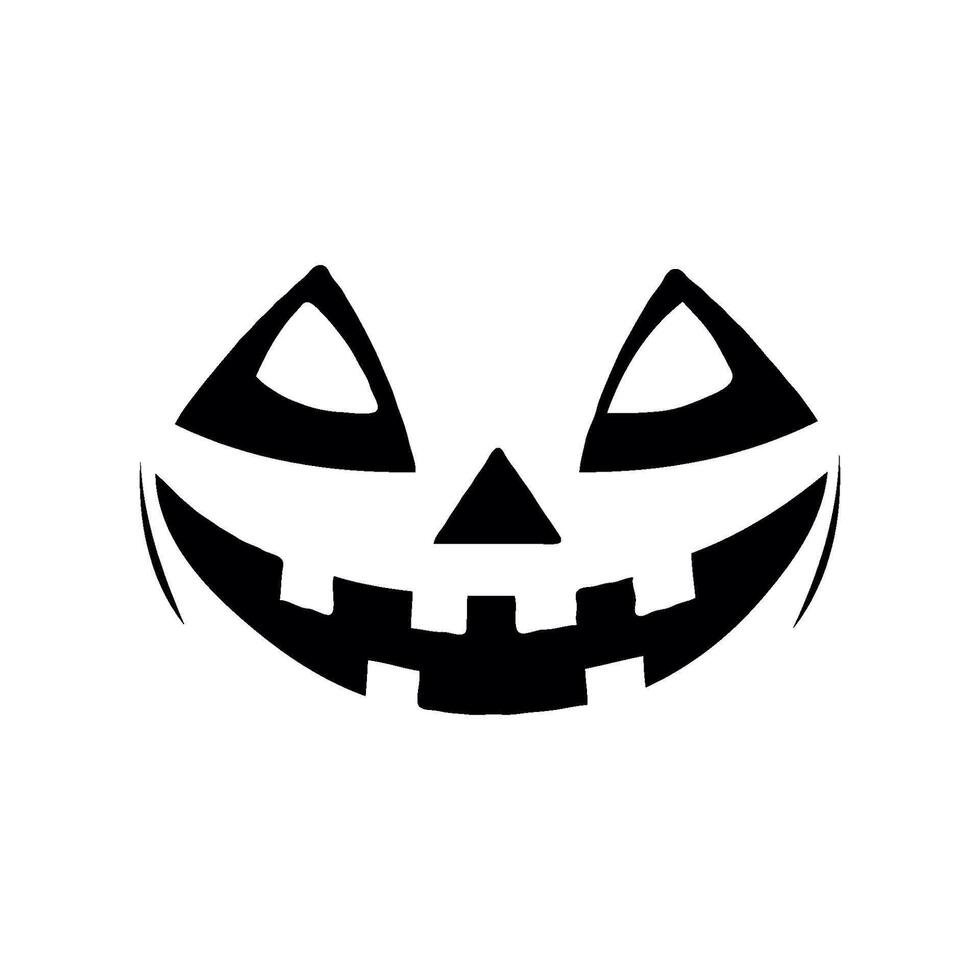 Smiling jack-o'-lantern face icon in black silhouette on white background. vector