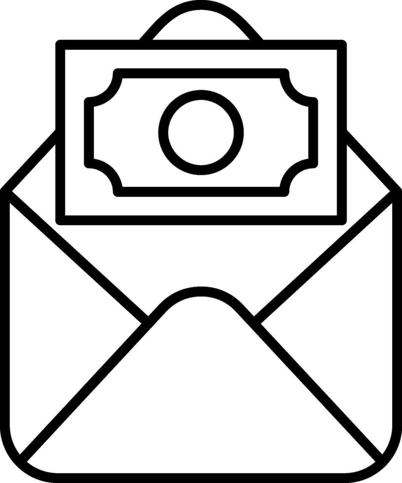 Cash Envelope Icon, Salary Envelope Icon, Black And White Outline Icon Symbol vector