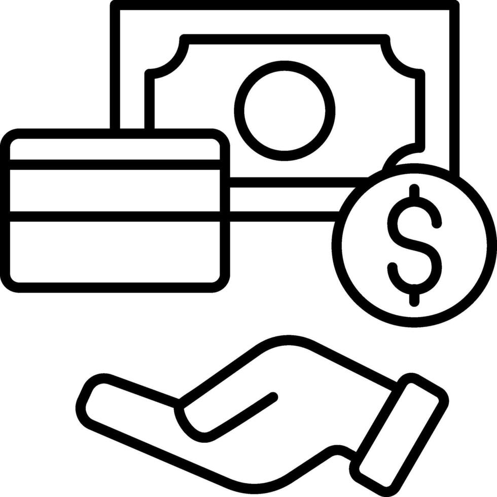 Hand Holding Payment Icon, Black And White Outline Icon Symbol vector