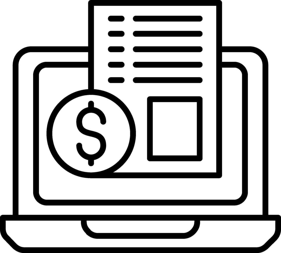 Laptop Bill Icon, Electronic Bill Payment With Lapatop Icon, Black And White Outline Icon Symbol vector