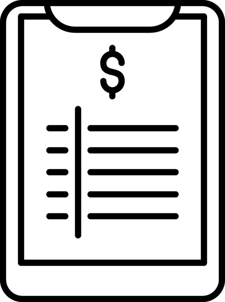 Billing Clipboard Icon, Clipboard With Billing Icon, Black And White Outline Icon Symbol vector